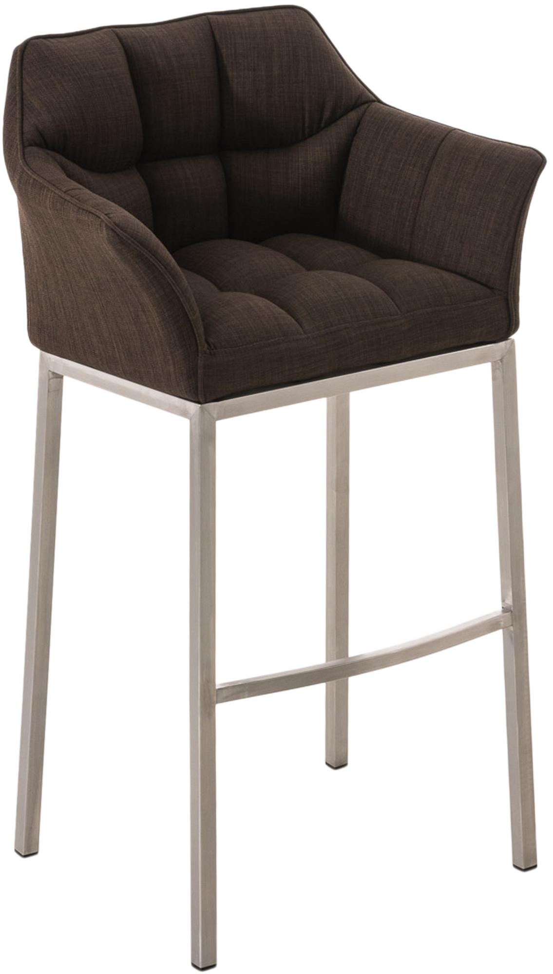 Barkruk met Stoffen Bekleding - Barstoel - Extra Comfort, Zilverkleurig Roestvrijstalen Onderstel Kleur bruin Onderstel Kleur roestvrij staal