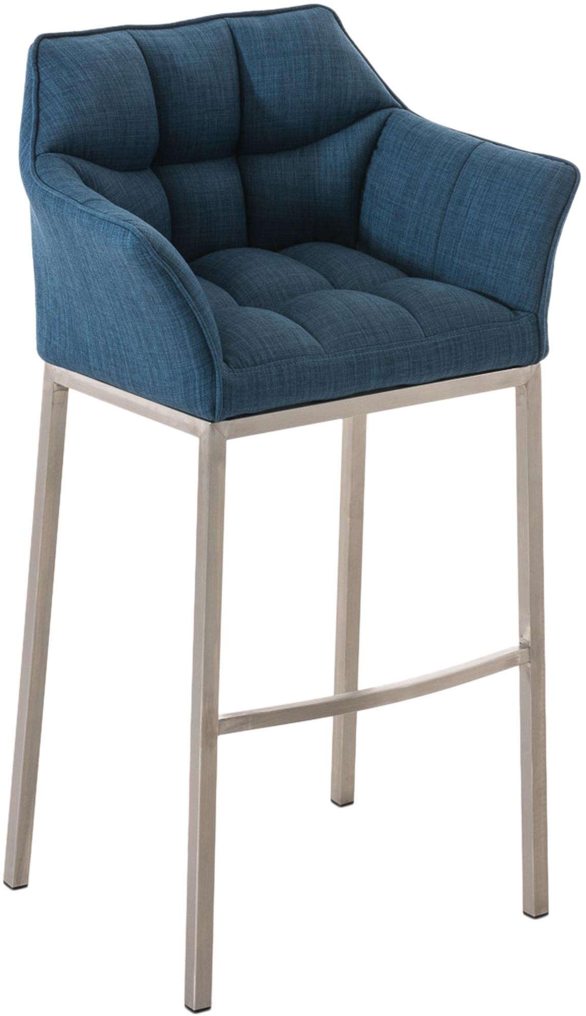 Barkruk met Stoffen Bekleding - Barstoel - Extra Comfort, Zilverkleurig Roestvrijstalen Onderstel Kleur blauw Onderstel Kleur roestvrij staal