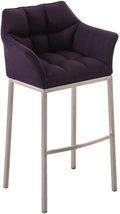 Barkruk met Stoffen Bekleding - Barstoel - Extra Comfort, Zilverkleurig Roestvrijstalen Onderstel Kleur lila Onderstel Kleur roestvrij staal