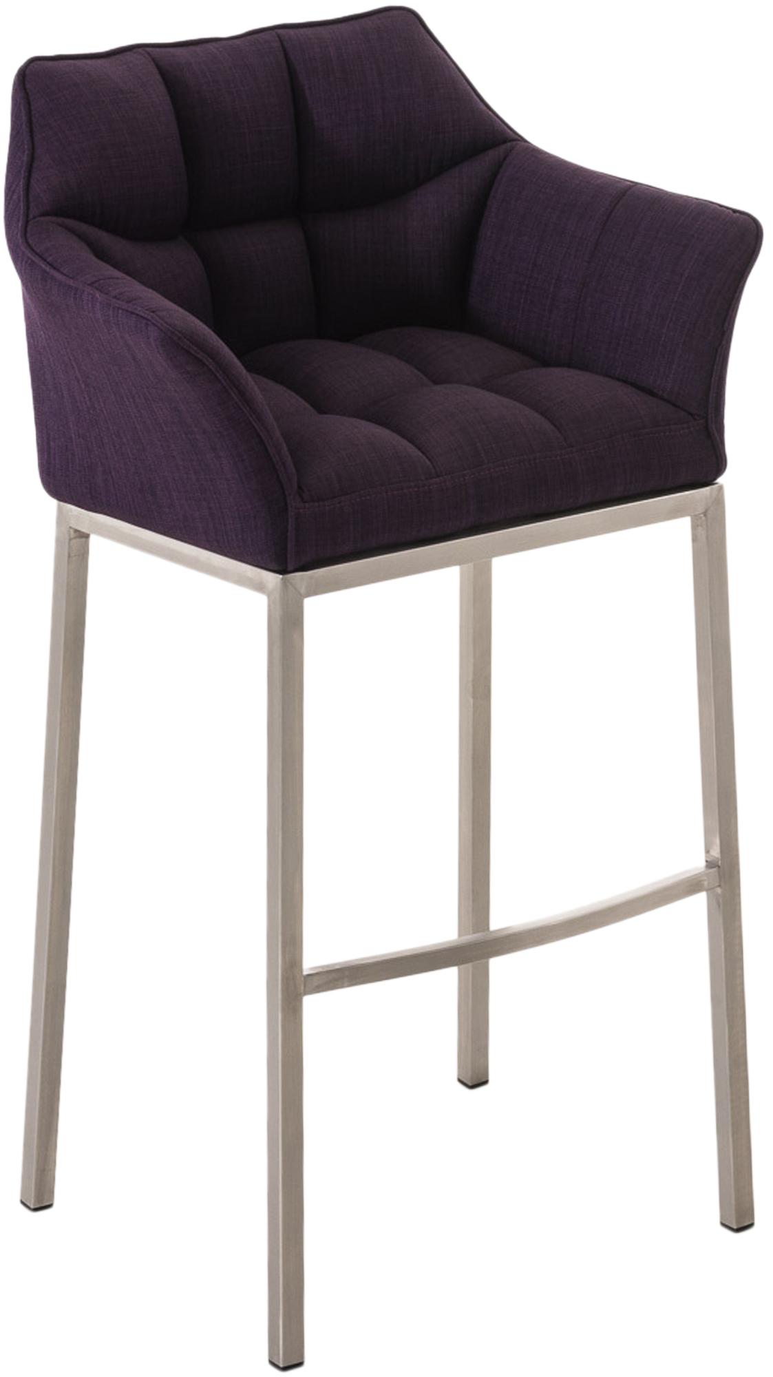 Barkruk met Stoffen Bekleding - Barstoel - Extra Comfort, Zilverkleurig Roestvrijstalen Onderstel Kleur lila Onderstel Kleur roestvrij staal
