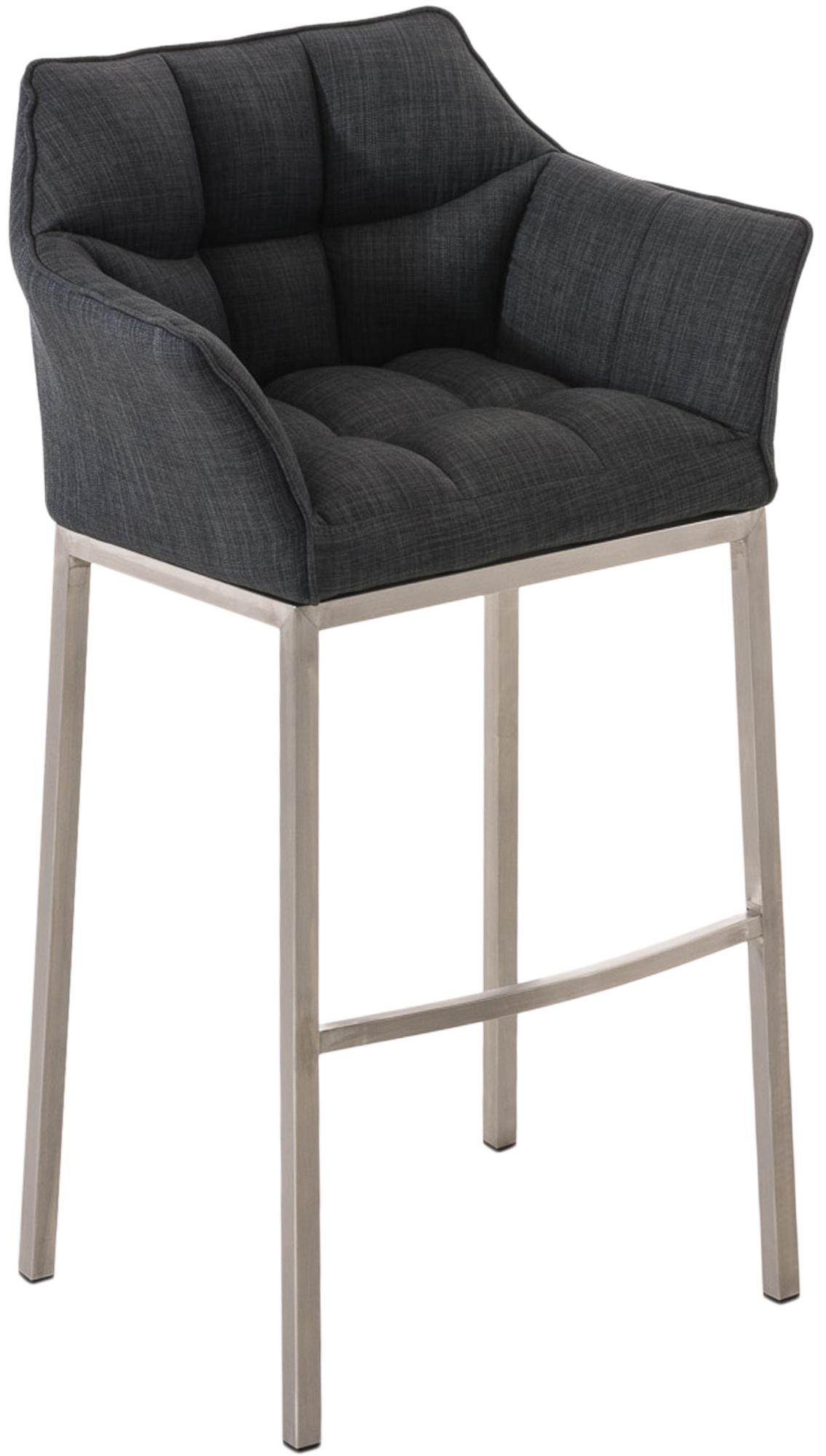 Barkruk met Stoffen Bekleding - Barstoel - Extra Comfort, Zilverkleurig Roestvrijstalen Onderstel Kleur donkergrijs Onderstel Kleur roestvrij staal