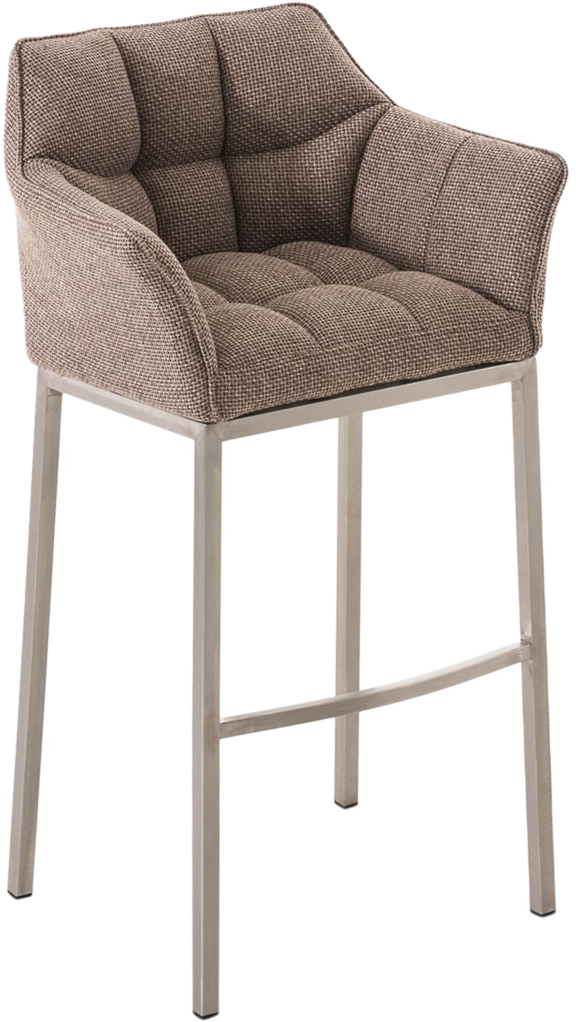 Barkruk met Stoffen Bekleding - Barstoel - Extra Comfort, Zilverkleurig Roestvrijstalen Onderstel Kleur terrabruin Onderstel Kleur roestvrij staal