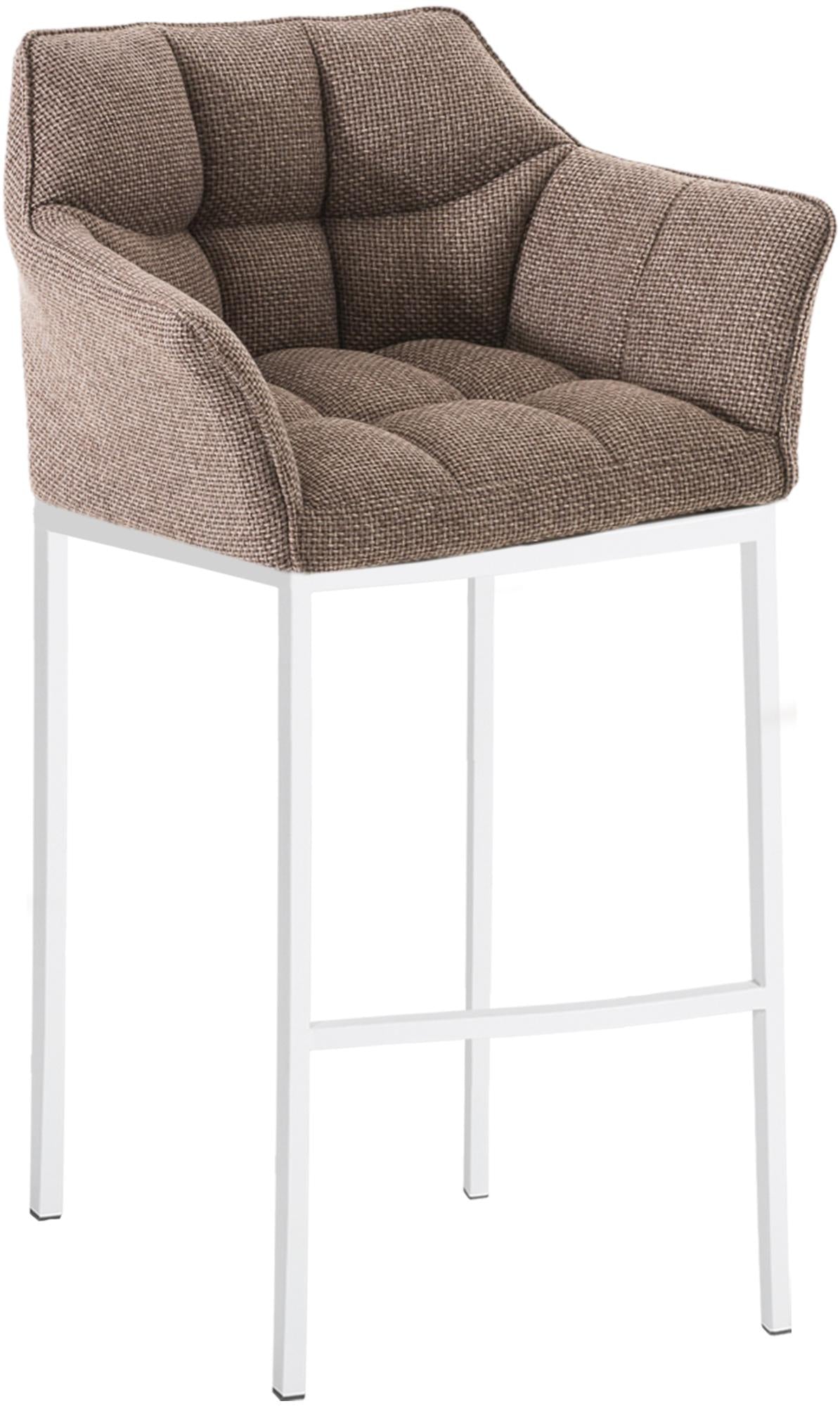 Barkruk met Stoffen Bekleding - Barstoel - Extra Comfort, Zilverkleurig Roestvrijstalen Onderstel Kleur terrabruin Onderstel Kleur wit