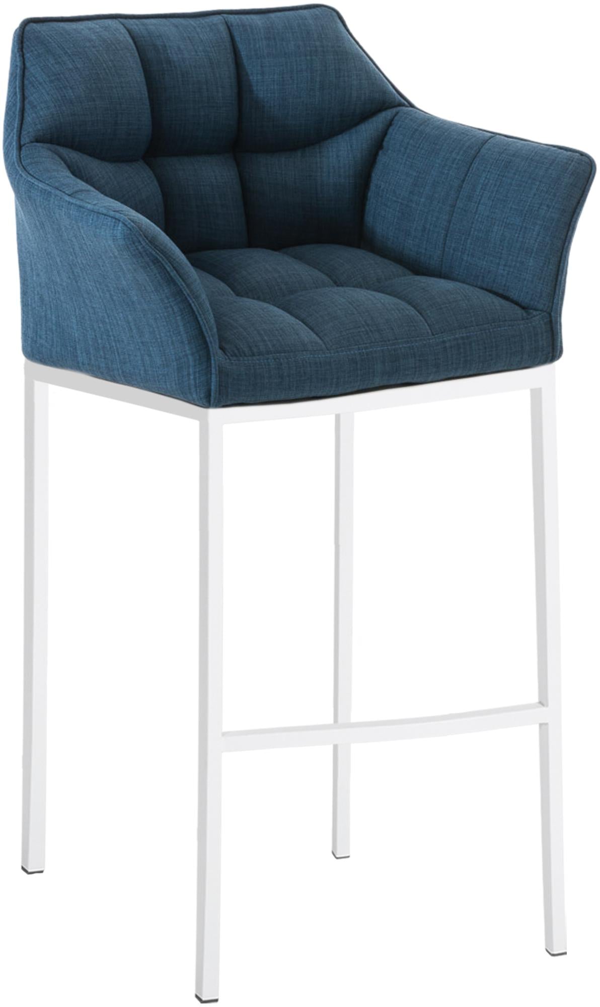 Barkruk met Stoffen Bekleding - Barstoel - Extra Comfort, Zilverkleurig Roestvrijstalen Onderstel Kleur blauw Onderstel Kleur wit