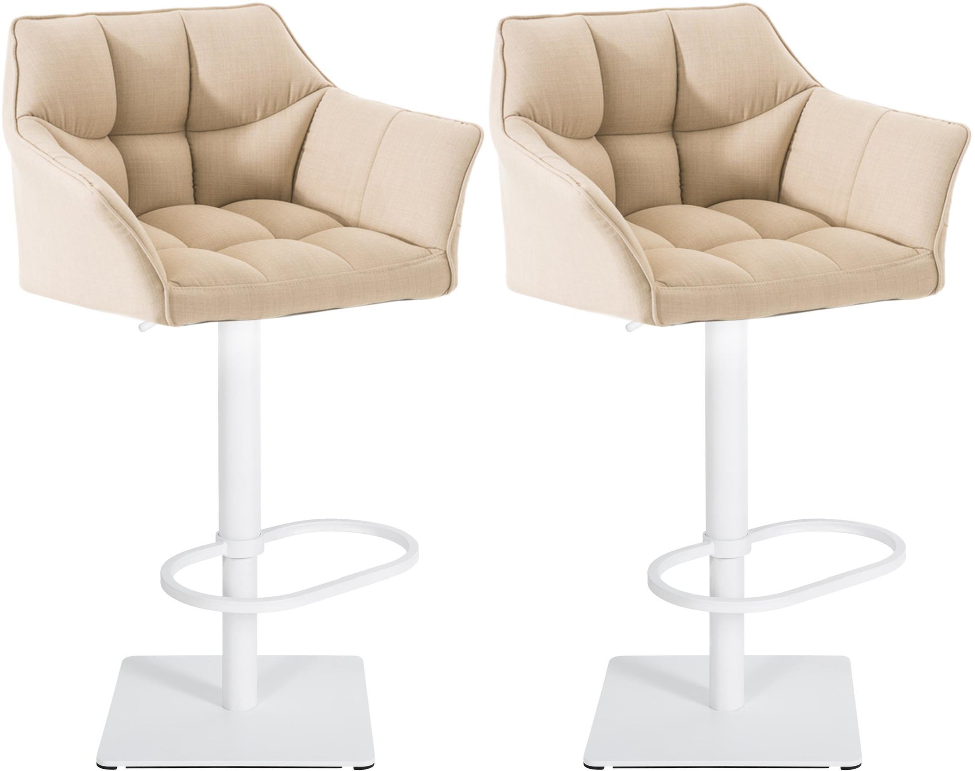Set van 2 Verstelbare Barkrukken - Hoge Krukken - Extra Zitcomfort Onderstel Kleur wit Kleur crème