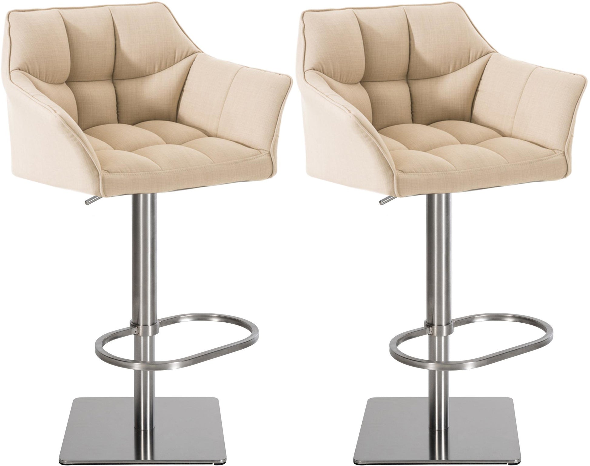 Set van 2 Verstelbare Barkrukken - Hoge Krukken - Extra Zitcomfort Onderstel Kleur roestvrij staal Kleur crème