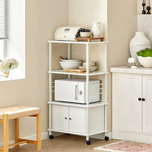 Witte Magnetron Plank - Keuken Opbergwagen op Wielen - Keukenkast - 3 Planken + 1 Kast