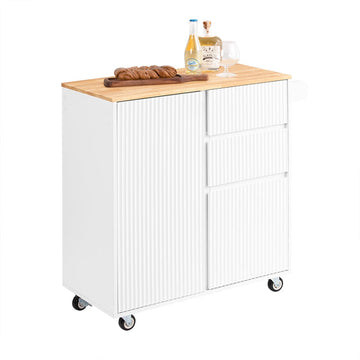 Kitchen Cart - Mobiel Keukeneiland - Rollende Trolley - Multi-Opslag, MDF & Rubberhout - 90x90x40cm