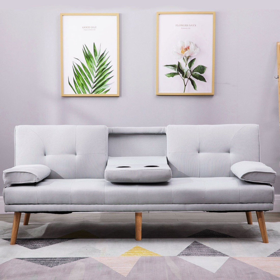 Slaapbank 3-in-1 met verstelbare rugleuning | Kleur: Lichtgrijs + naturel | Afmetingen: 181x77x72 cm