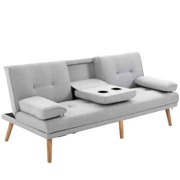 Slaapbank 3-in-1 met verstelbare rugleuning | Kleur: Lichtgrijs + naturel | Afmetingen: 181x77x72 cm