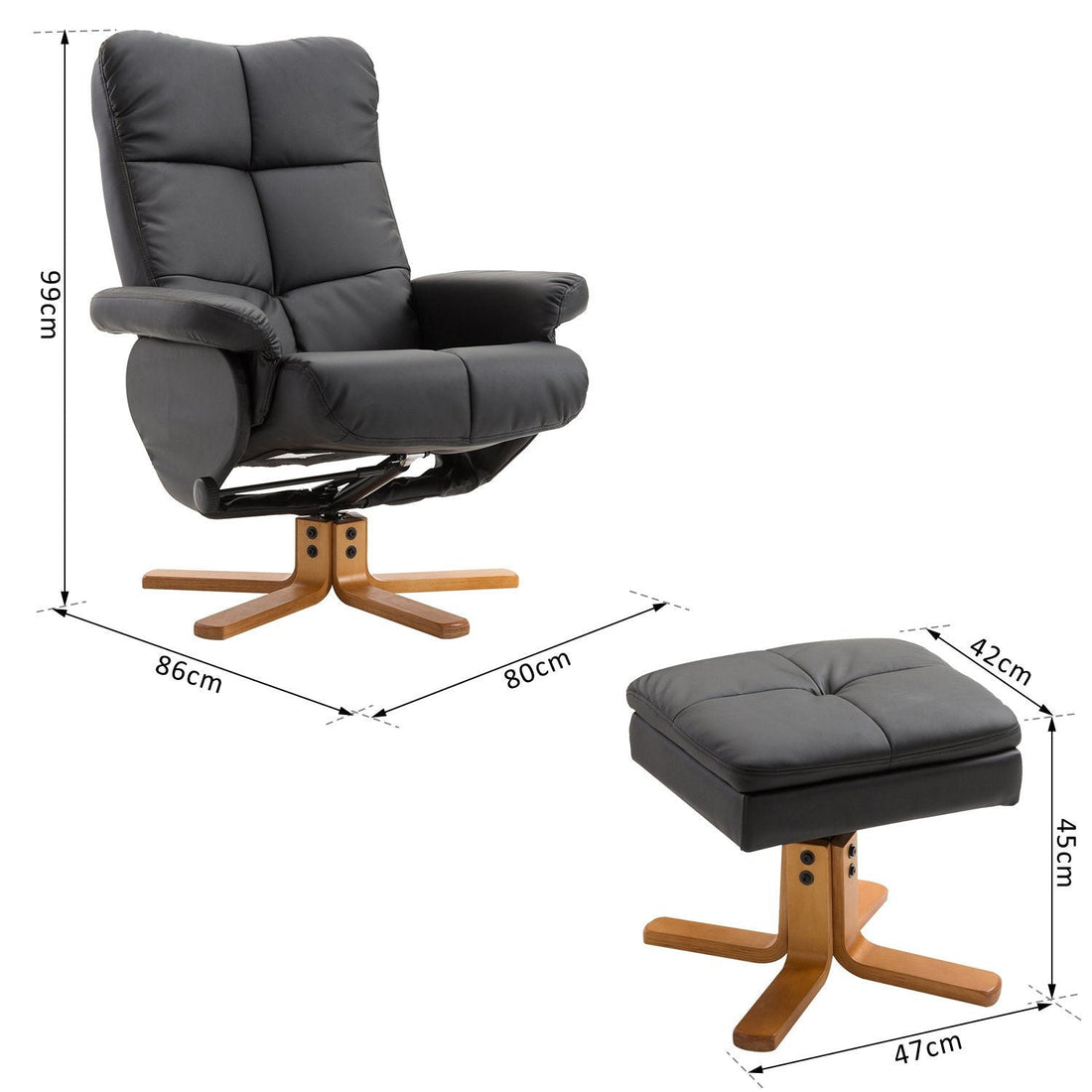 Relaxfauteuil met voetenbank - Zwarte recliner | Kleur: Zwart | Afmetingen: 80x86x99 cm