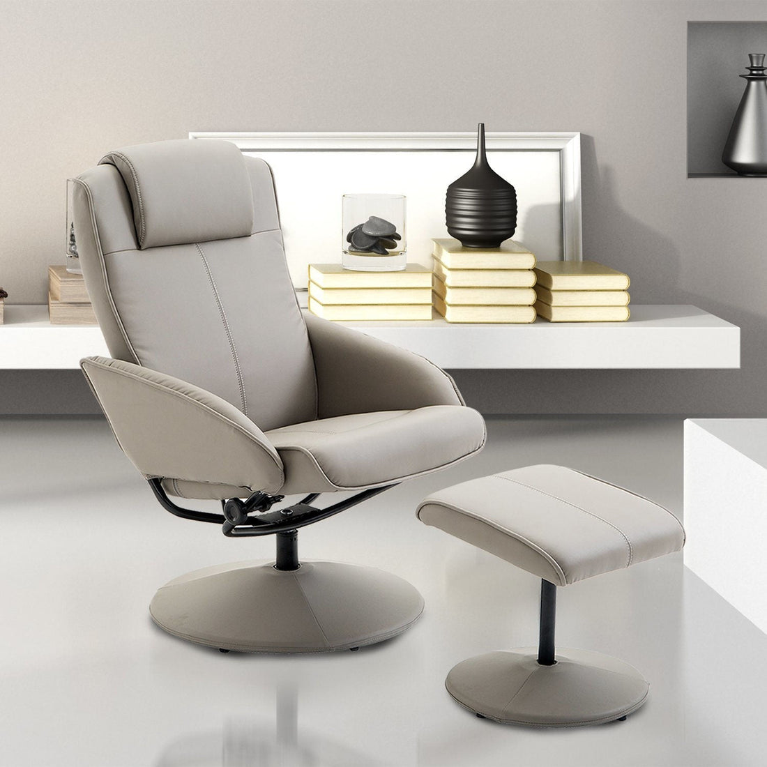 Relaxfauteuil met voetenbank | Kleur: Grijs | Afmetingen: 78x71x101 cm