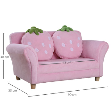 Kinderbank met aardbeienmotief | Kleur: Roze, Groen | Afmetingen: 90x53x48 cm