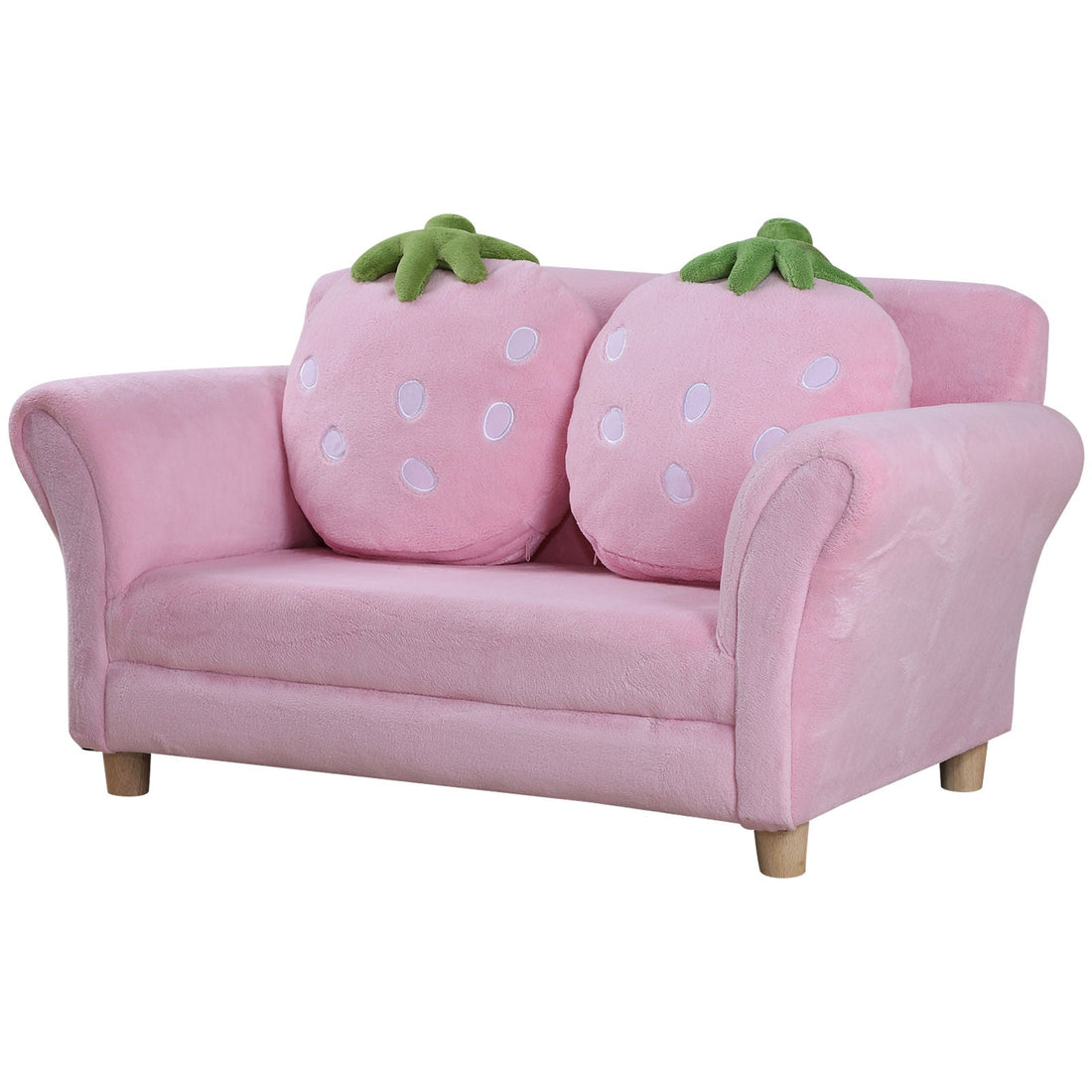 Kinderbank met aardbeienmotief | Kleur: Roze, Groen | Afmetingen: 90x53x48 cm