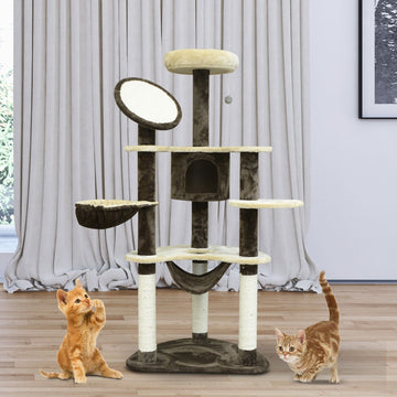 Kattenboom met sisalpalen en krabmogelijkheden | Kleur: Bruin | Afmetingen: 25,59x19,69x60,2 cm