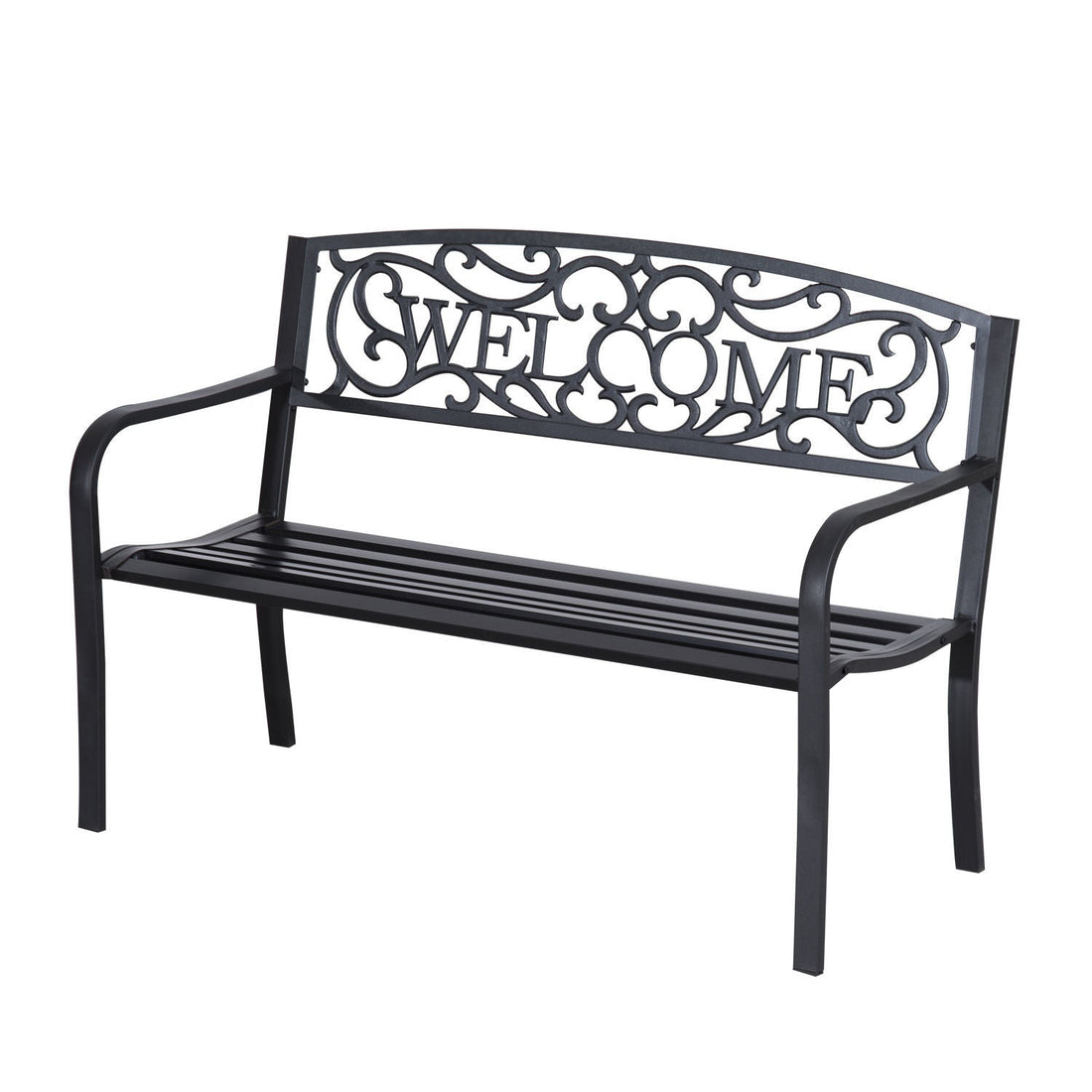 2-Sitzer Gartenbank aus Eisen - Nostalgisches Design | Farbe: Schwarz | Abmessungen: 50x23,622x34,25 cm