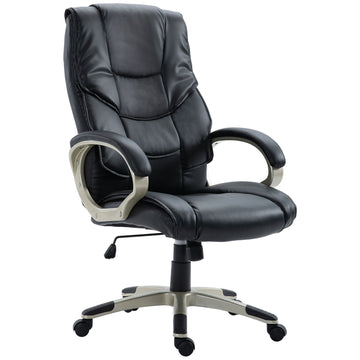 Draaibare bureaustoel van synthetisch leer | Kleur: Zwart | Afmetingen: 27.55x22.83x48.81 cm