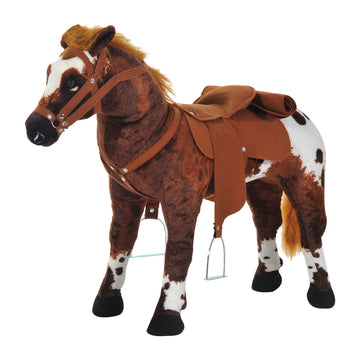 Speelpaard met zadel - pluche hobbelpaard | Kleur: Bruin | Afmetingen: 85x28x60 cm
