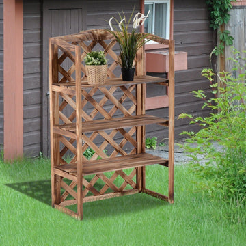 Bloemenrek 3 etages - Vurenhout | Kleur: Bruin | Afmetingen: 29.52x14.96x47.24 cm