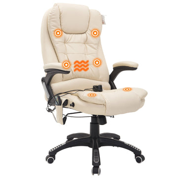 Leren bureaustoel met massage en verwarming | Kleur: Crème | Afmetingen: 26.77x24.41x47.64 cm