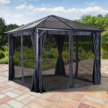 Tuinpaviljoen - Aluminium met zijwanden | Kleur: Bruin, Grijs | Afmetingen: 118.11x118.11x104.33 cm