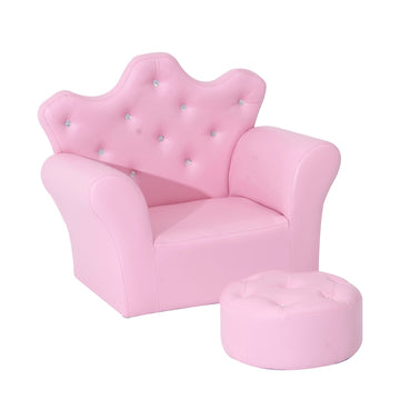 Kinderbankje met kroonvorm en voetenbankje | Kleur: Roze | Afmetingen: 40.5x58x49 cm