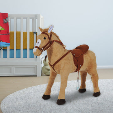 Pluchen rijpaard voor kinderen | Kleur: Beige | Afmetingen: 11.02x33.46x23.62 cm