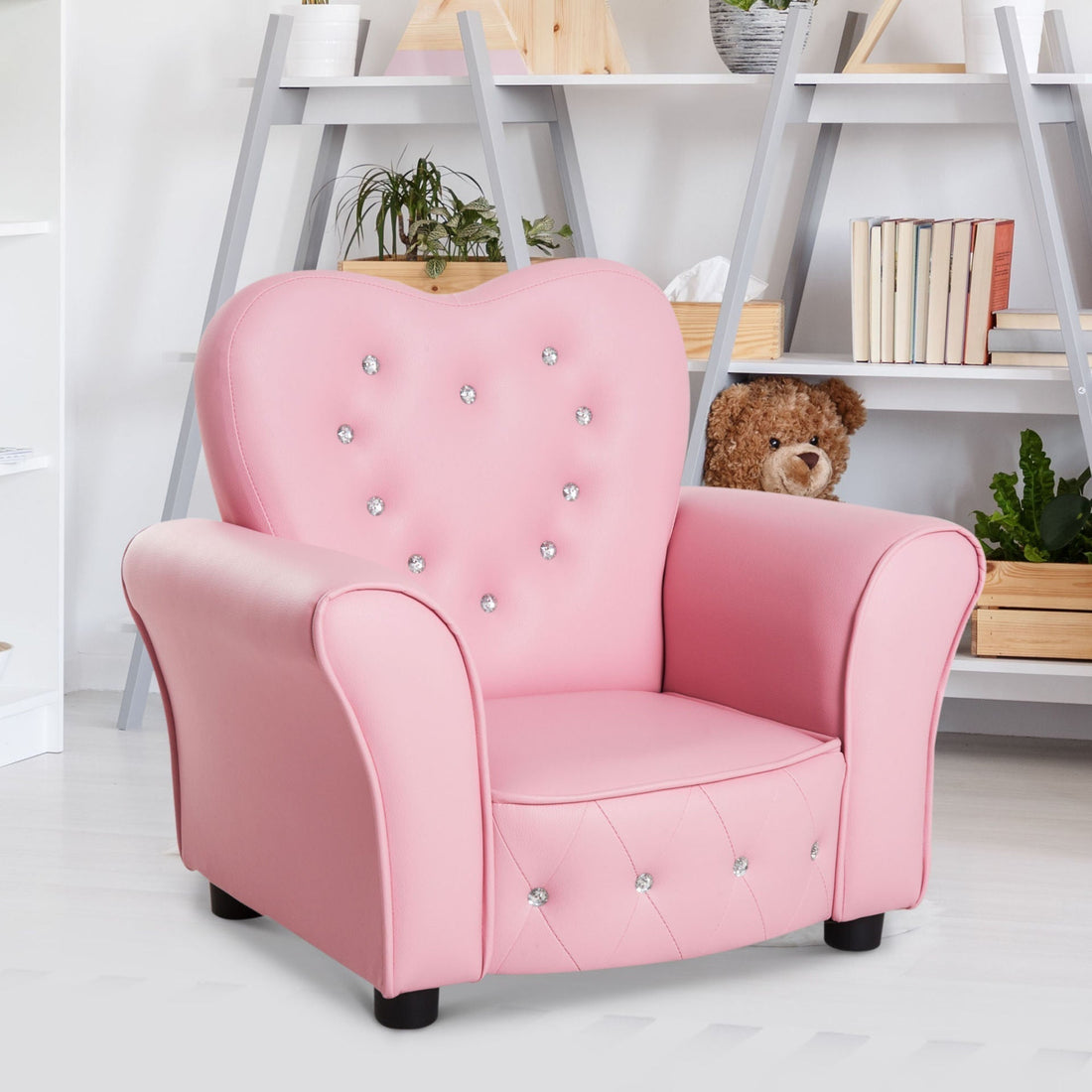 Kindersofa, hartvormig | Kleur: Roze | Afmetingen: 23,23x16,34x19,29 cm