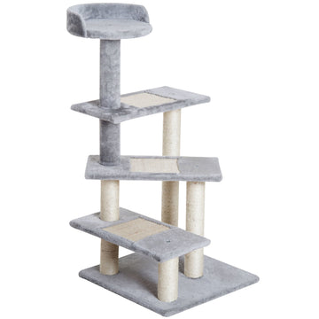 Kattenkrabpaal met sisal en ligplek | Kleur: Beige, grijs | Afmetingen: 48x48x99,5 cm