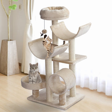 Kattenkrabpaal met tunnel en sisal | Kleur: Beige | Afmetingen: 19.68x15.74x41.33 cm