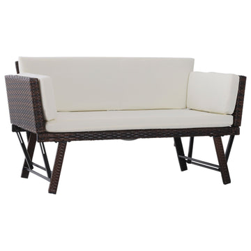 2-zits tuinbank van polyrattan | Kleur: Bruin, Beige | Afmetingen: 50.78x25.98x26.37 cm