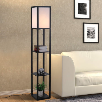 Vloerlamp met 3 planken | Kleur: Zwart | Afmetingen: 10.23x10.23x62.99 cm