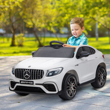 Elektrische kinderauto met 12 V motor | Kleur: Wit | Afmetingen: 27.56x45.27x21.65 cm