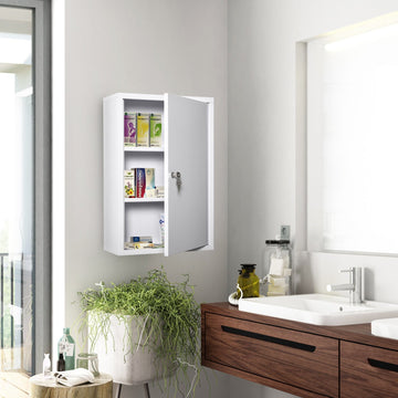 Medicijnkastje voor aan de muur - Stalen badkamerkast | Kleur: Wit | Afmetingen: 40x18x60 cm