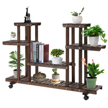 Plantenrek met 4 etages | Kleur: Gecarboniseerd | Afmetingen: 48.62x12.99x31.4 cm