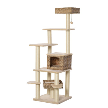 Kattenkrabpaal met sisal | Kleur: Beige, Bruin | Afmetingen: 21.65x21.65x68.5 cm