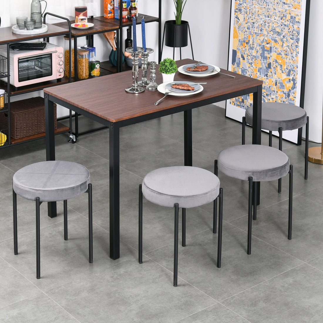 Set aus 4 stapelbaren Esszimmerhockern | Farbe: Grau | Abmessungen: 16.33x16.33x18.11 cm