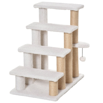 Huisdierentrap met krabpaal en kattenbal | Kleur: Wit | Afmetingen: 40x60x64 cm