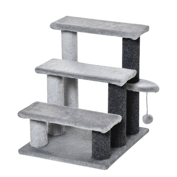 Huisdierentrap met speelplatform en kattenbal | Kleur: Grijs | Afmetingen: 40x45x48 cm