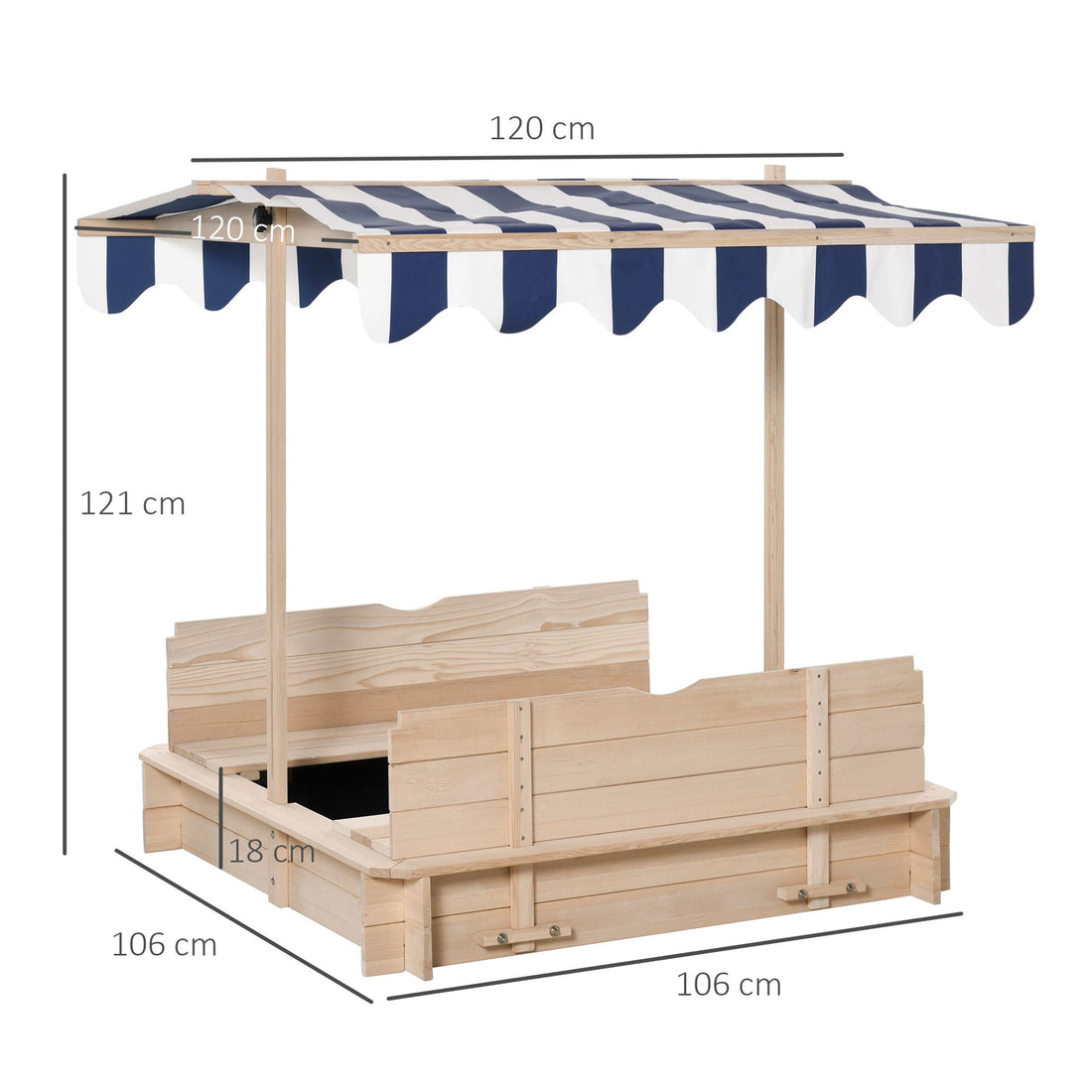 Zandbak met afneembaar dak | Kleur: Naturel, blauw, wit | Afmetingen: 41.73x41.73x47.64 cm