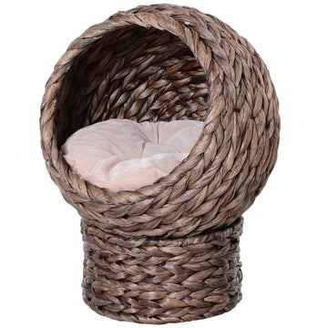 Kattenmand - Kattenstoel met rieten look | Kleur: Bruin, Wit | Afmetingen: 12,9x16,53x20 cm