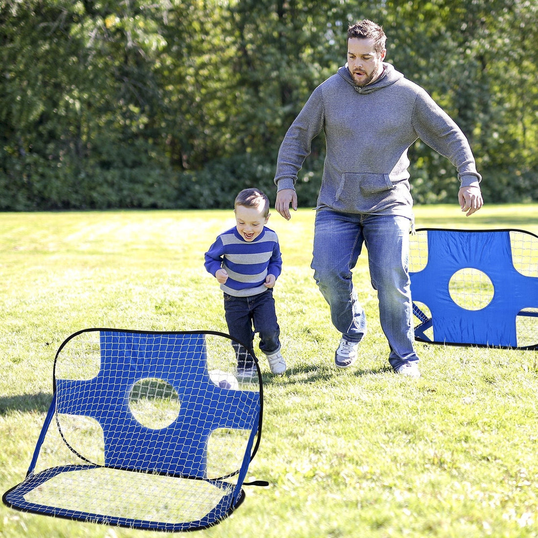 2-in-1 opvouwbaar voetbaldoel | Kleur: Blauw | Afmetingen: 48.42x31.49x31.49 cm