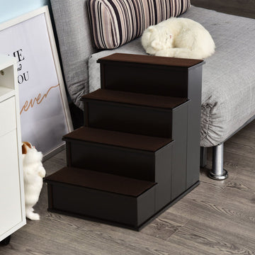 Huisdiertrap met tapijt - 4 treden | Kleur: Bruin | Afmetingen: 59x40x54.2 cm