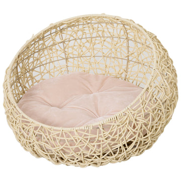 Kattenhuis met kussens - PVC rattan | Kleur: Beige | Afmetingen: 56x56x35 cm