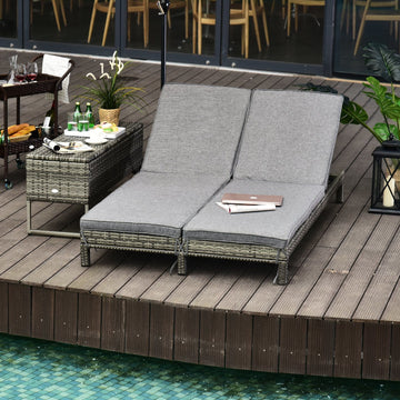 Dubbele tuinligstoel met 2 ligbedden | Kleur: Grijs | Afmetingen: 48.42x76.77x11.02 cm