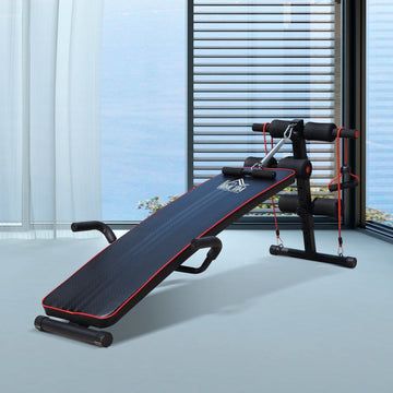 Sit-upbank met trainingsbanden voor buikspieren | Kleur: Zwart, rood