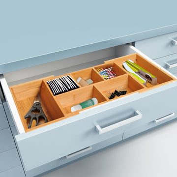 Bamboe lade-organizer, 5-7 vakken, uitschuifbaar | Kleur: Bruin | Afmetingen: 9.68x6.92x2.75 cm