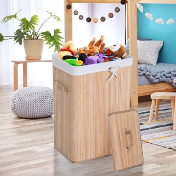 Bamboe wasmand met canvas zak | Kleur: Nature | Afmetingen: 11.81x15.75x23.62 cm