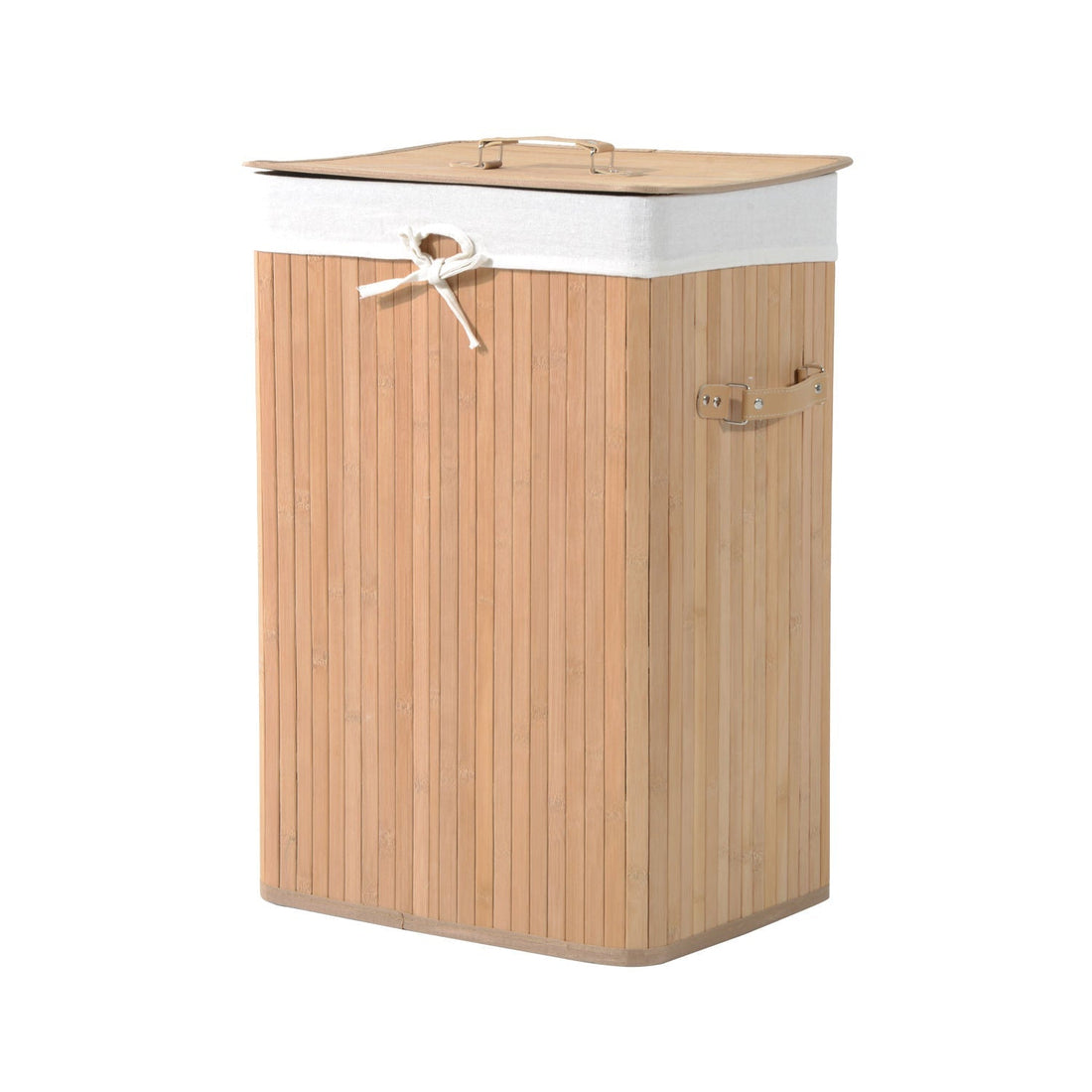 Bambus-Wäschekorb mit Segeltuchtasche | Farbe: Natur | Abmessungen: 11,81x15,75x23,62 cm