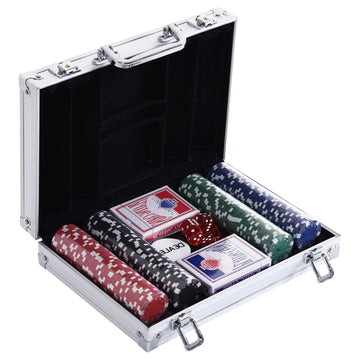 Pokerkoffer met fiches en speelkaarten | Kleur: Zwart, rood, groen | Afmetingen: 8.07x11.61x2.56 cm